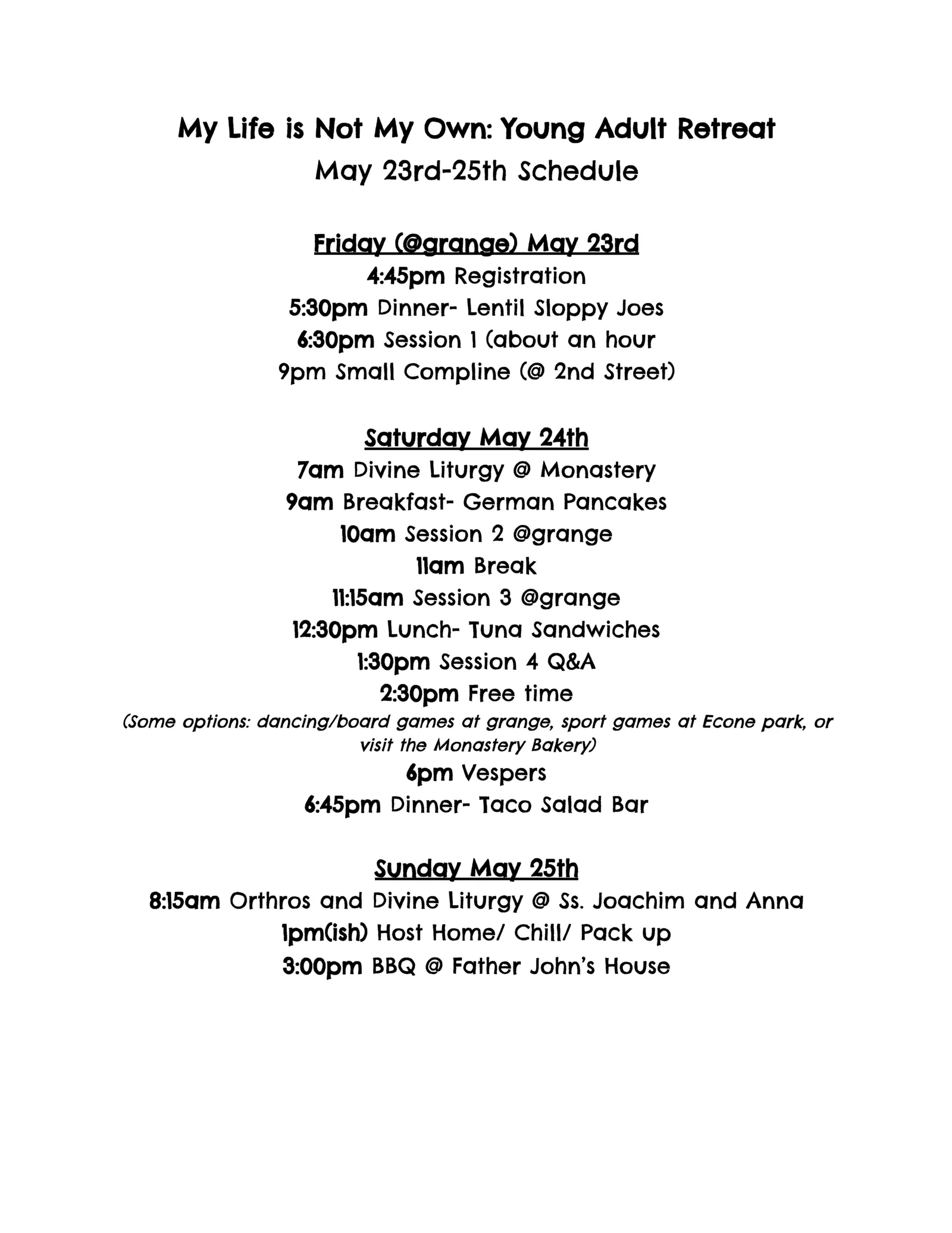 Youth retreat schedule