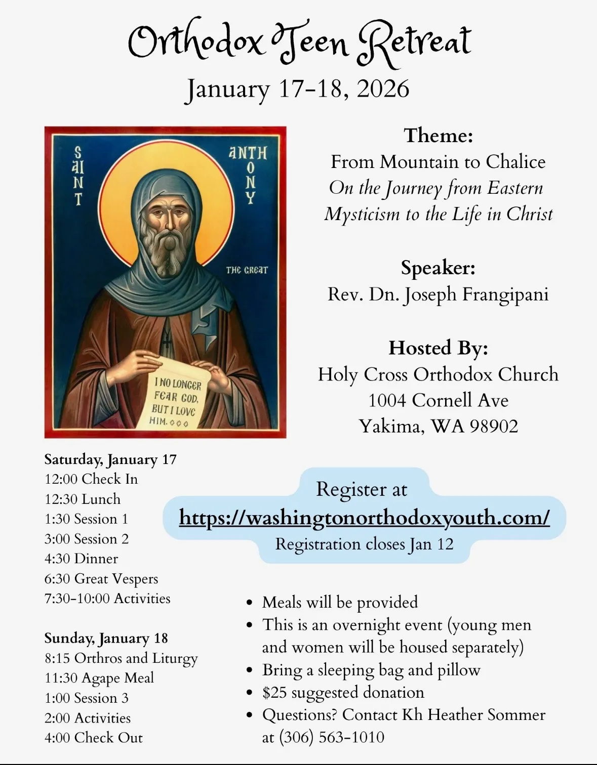 Teen retreat flyer for January 17-18, 2026